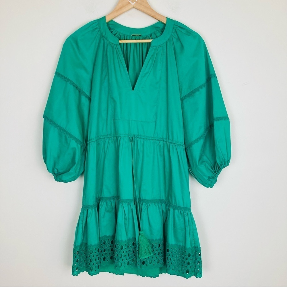 Alexis green “Daksha” mini dress with eyelet trim at hem and balloon sleeves. XS - Picture 5 of 9